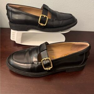 Sam Edelman Elaina Leather Black T-Strap Loafer Classic Luxury Preppy Sz 9